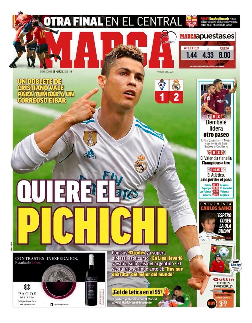 A capa do jornal 'Marca' de 11 de março de 2018. Marca