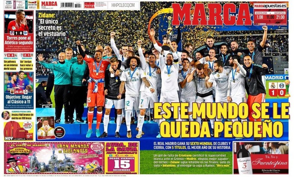 Capa do jornal 'Marca' de 17 de dezembro de 2017. Marca