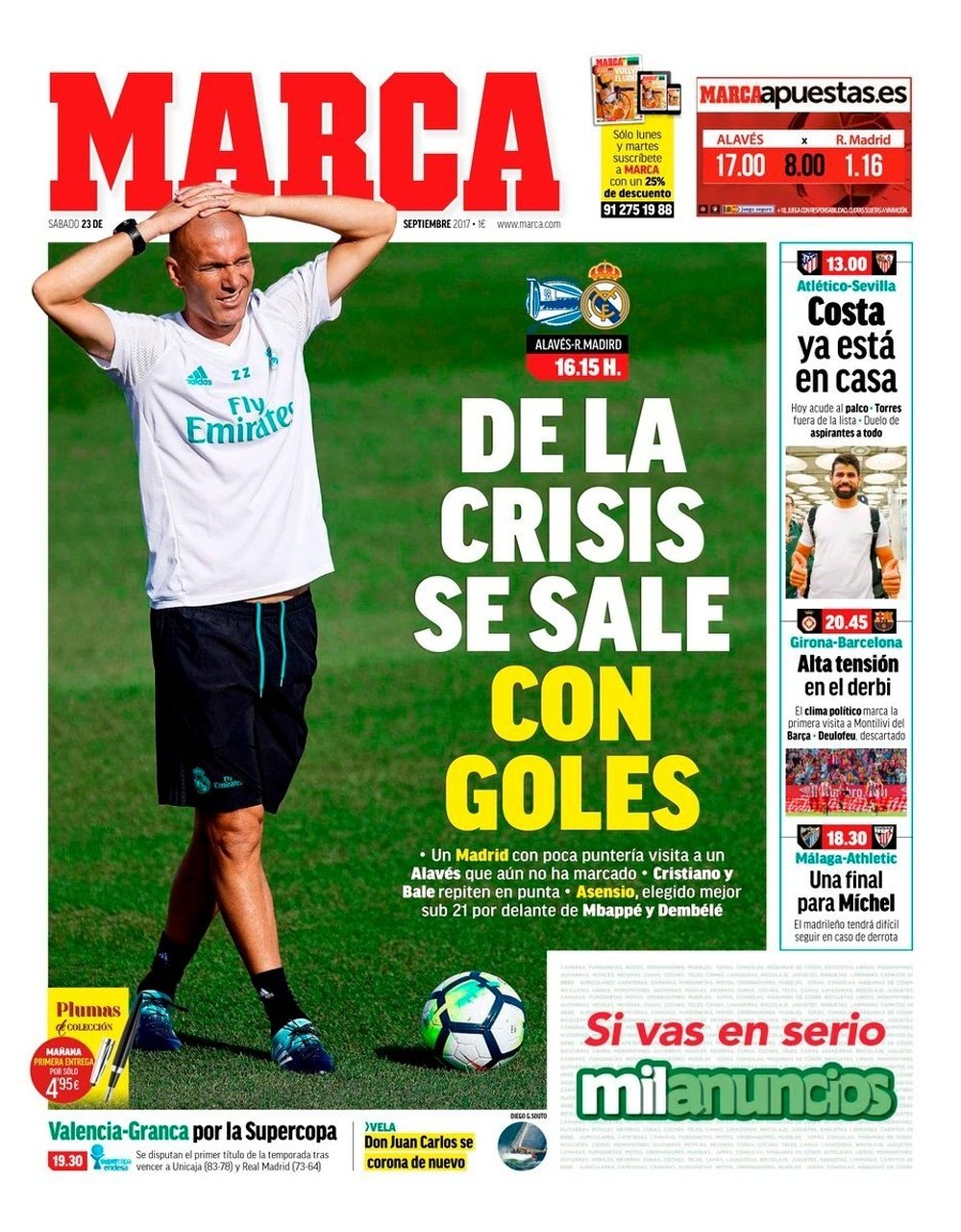 La Une du quotidien sportif espagnol 'Marca' du 23-09-17. Marca