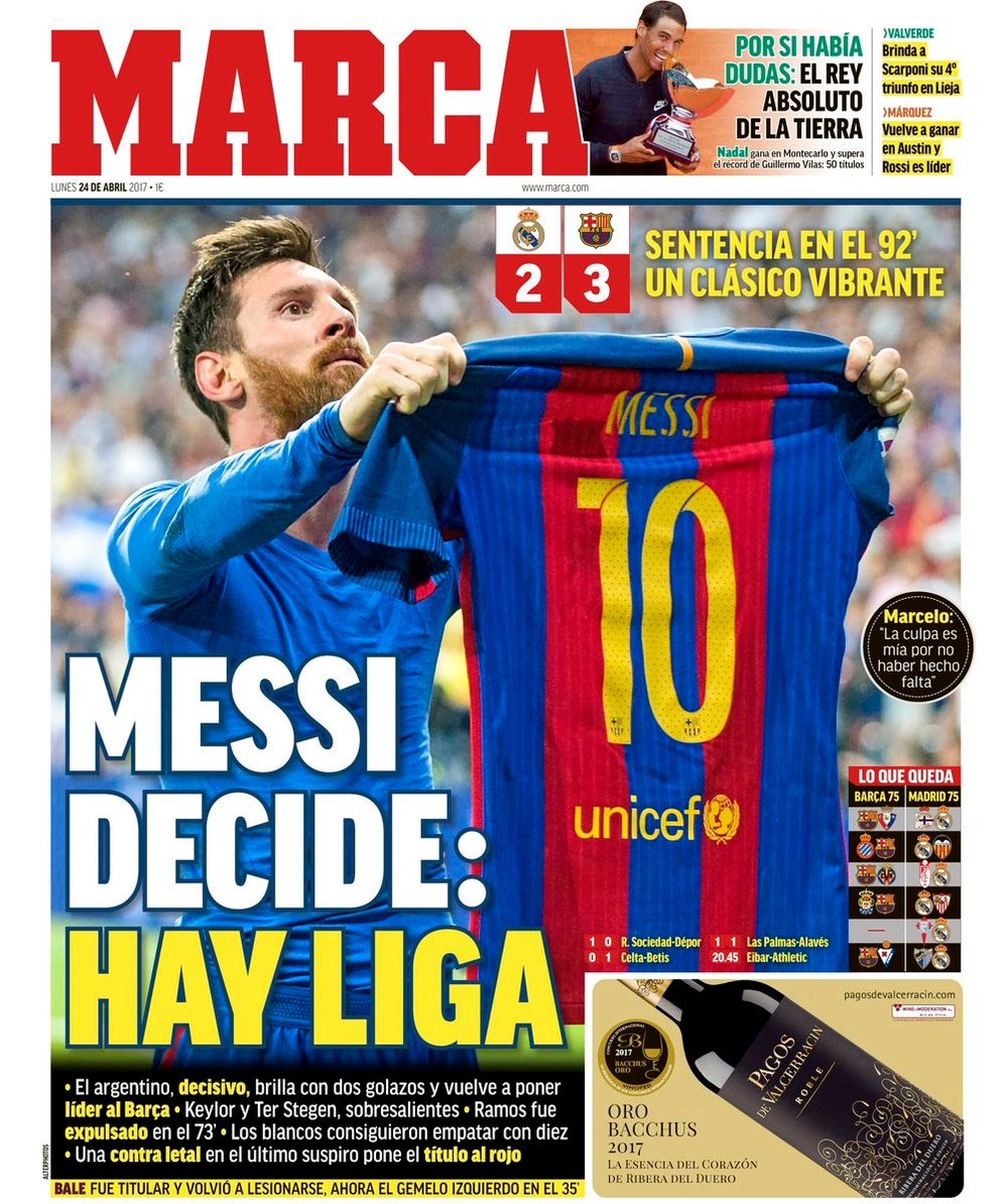 La Une de 'Marca' du 24 avril 2017. Marca