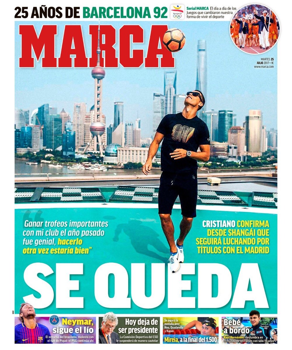 La Une du quotidien sportif espagnol 'Marca' du 25-07-17. Marca