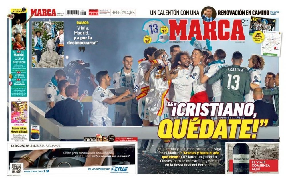 Capa do jornal 'Marca' de 28-05-18. Marca