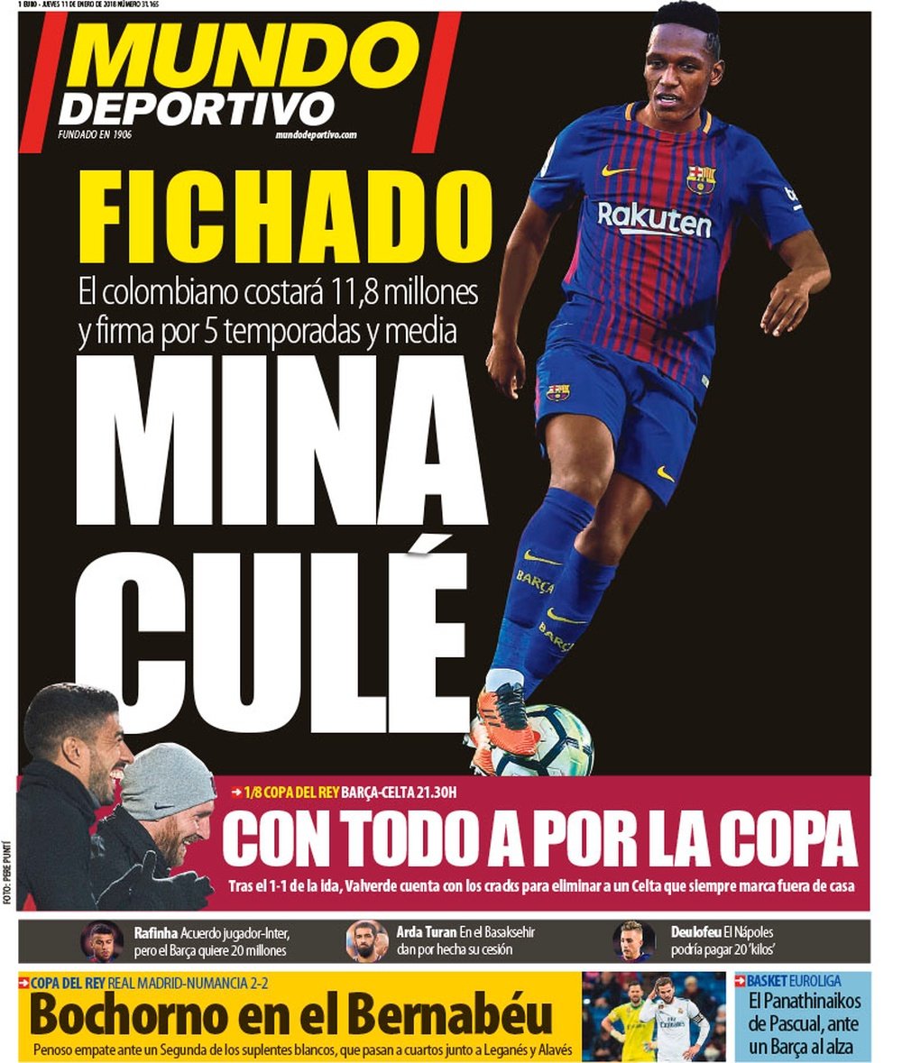 A capa do jornal 'Mundo Deportivo' de 11 de janeiro de 2018. MundoDeportivo