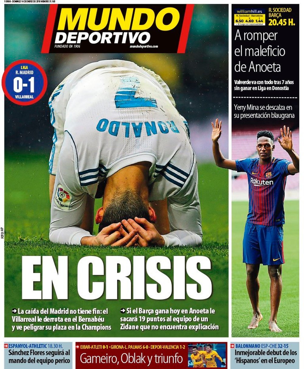 A capa do jornal 'Mundo Deportivo' de 14 de janeiro de 2018. MundoDeportivo