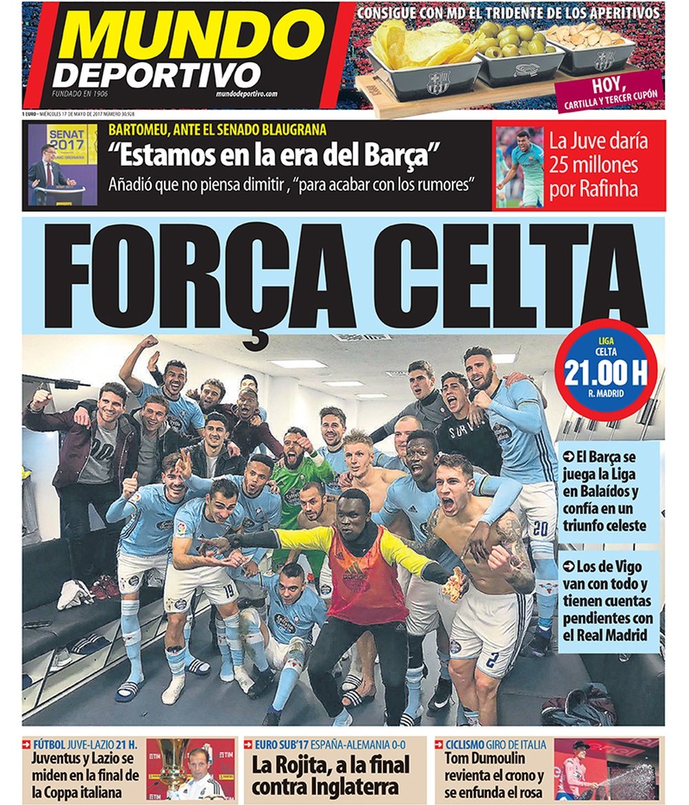 La prensa catalana sueña con la victoria del Celta. MundoDeportivo