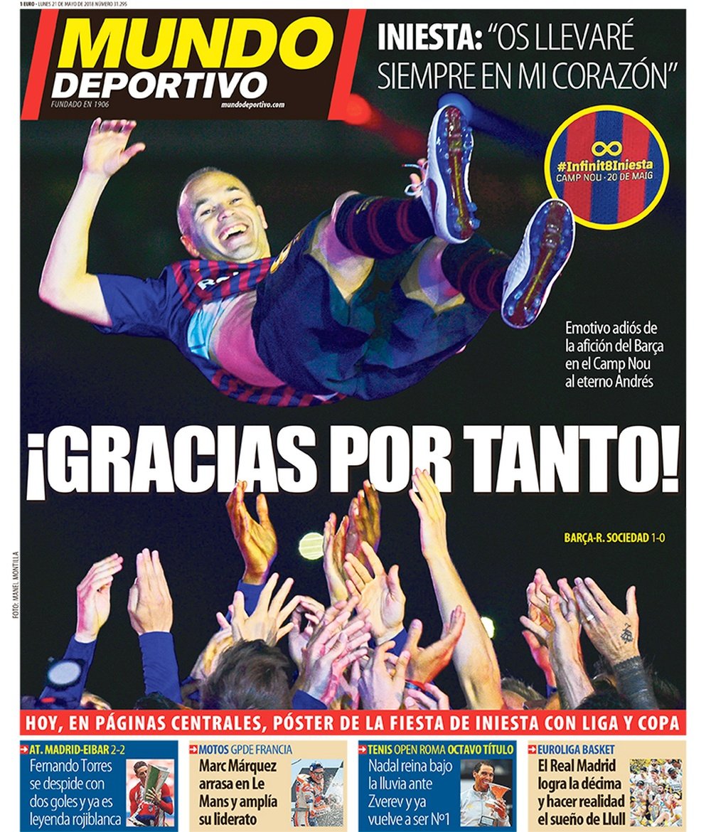 A capa do jornal 'Mundo Deportivo' de 21 de maio de 2018. MD