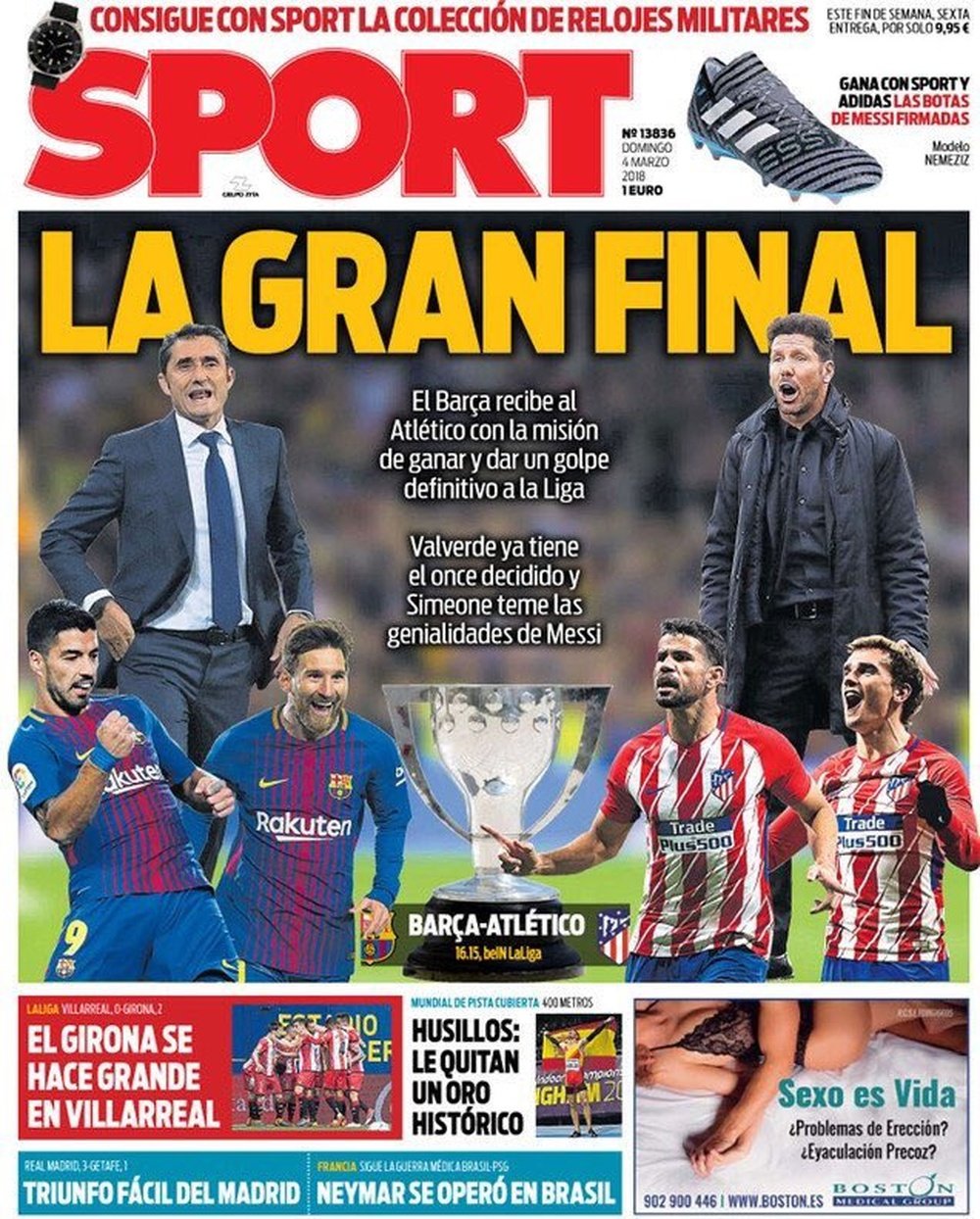 Capa do jornal 'Sport',04/03/2018. Sport