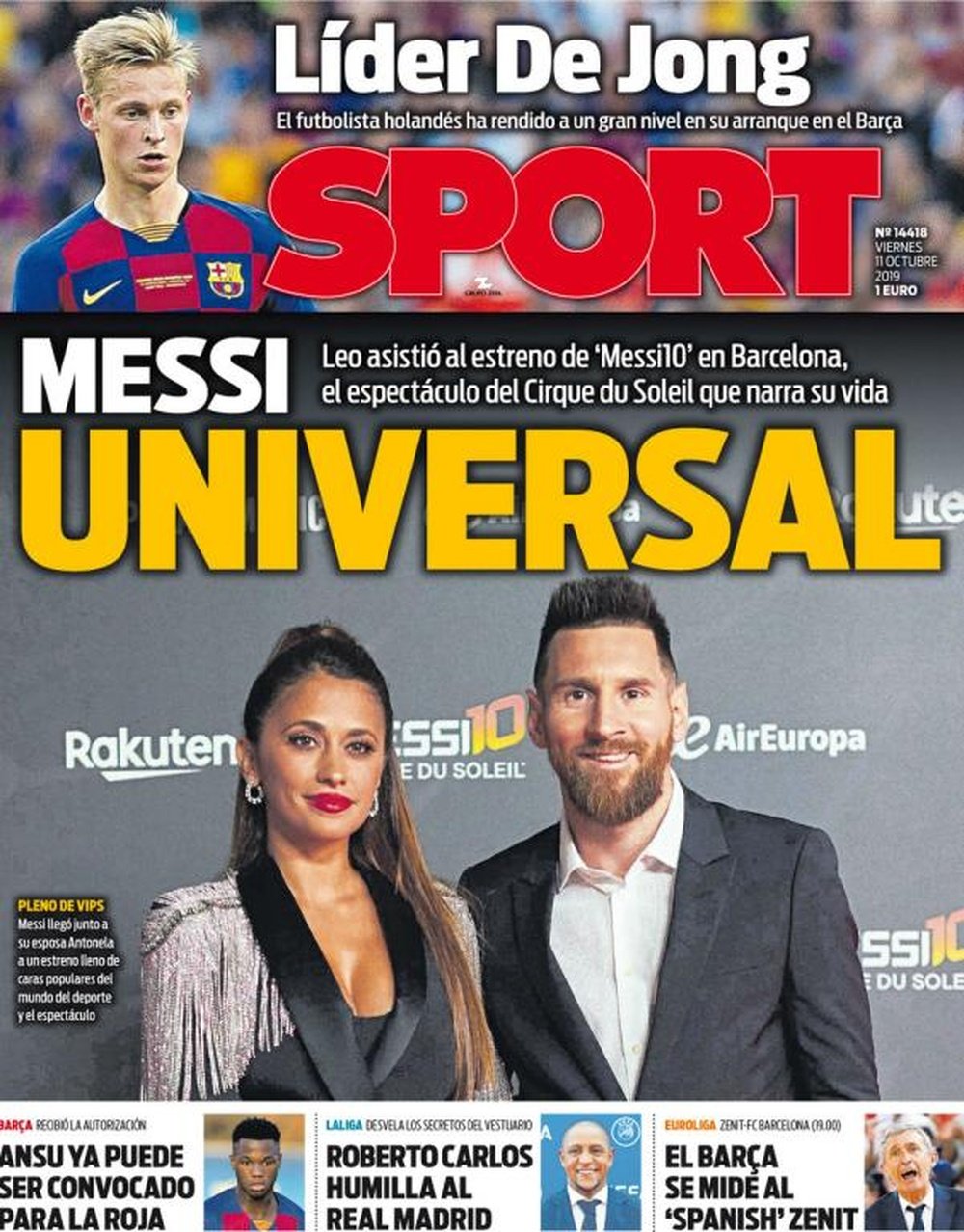 Capa do jornal Sport de 11-10-2019. Sport