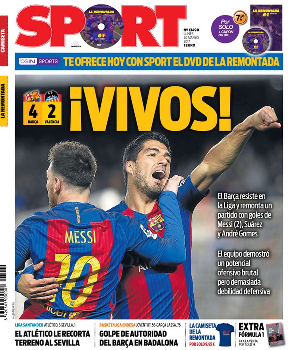 Sport recalca en su portada que el Barça aún tiene muchas opciones en Liga. Sport