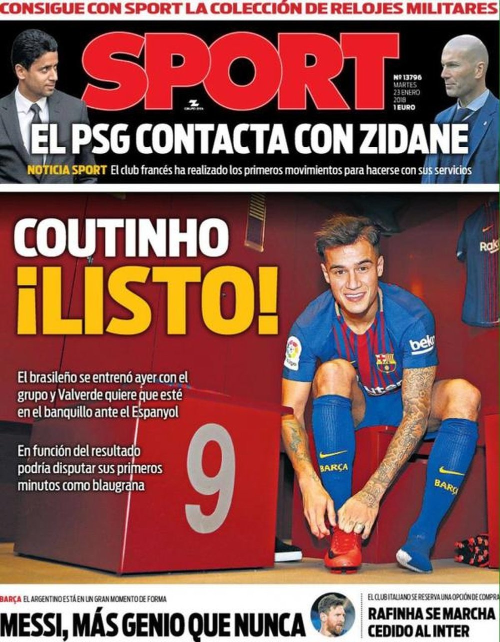 A capa do jornal 'Sport' de 23 de janeiro de 2018. Sport