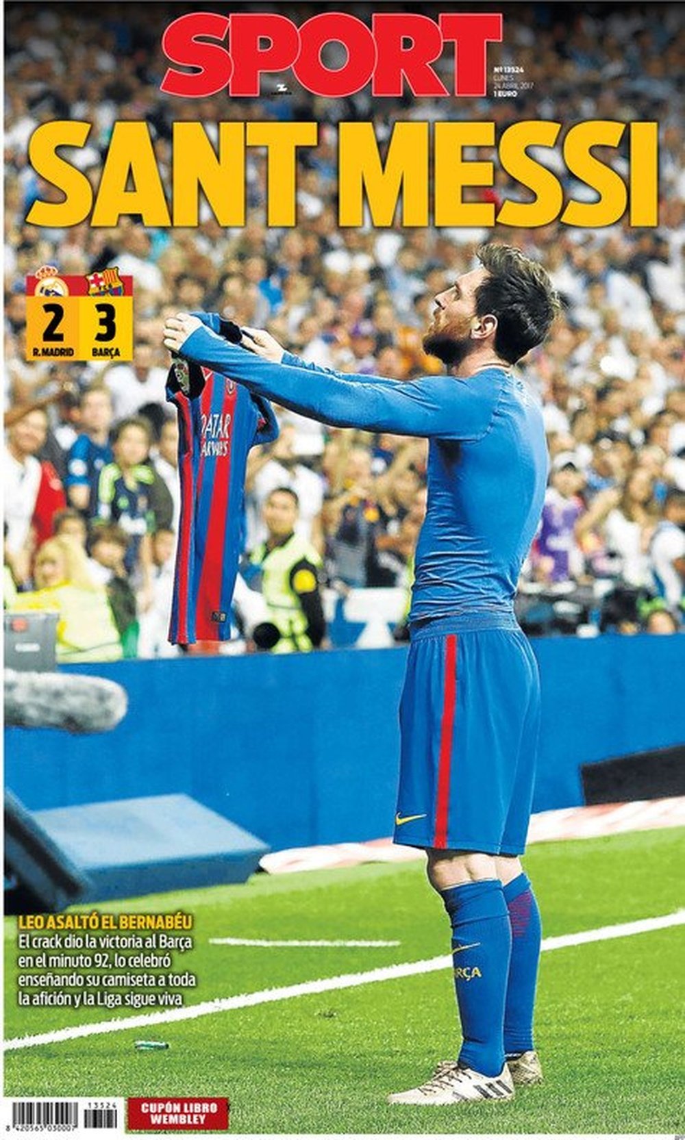 Así es la portada del diario 'Sport'. Sport