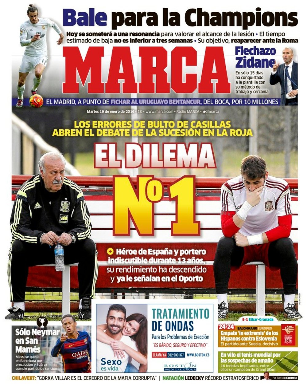 La Une du quotidien sportif Marca 19-01-16