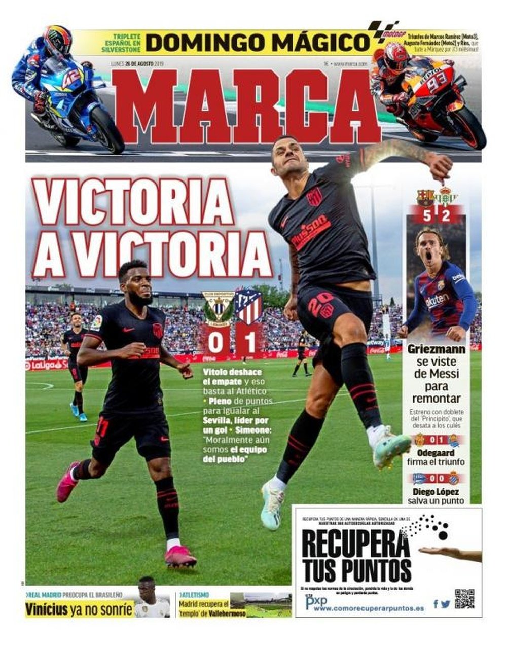 Les Unes des journaux sportifs en Espagne du 26/08/2019. Marca