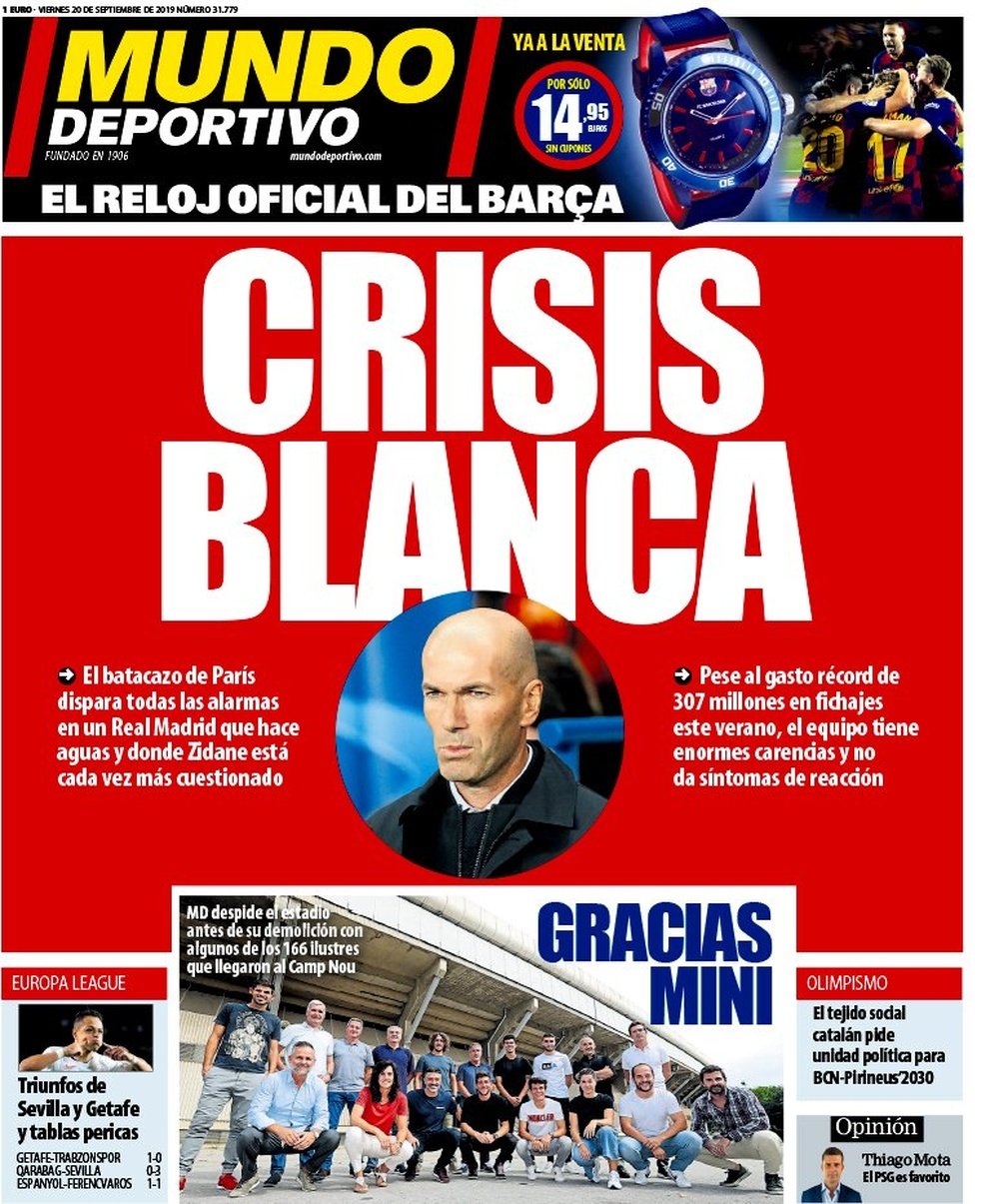 Capa do jornal Mundo Deportivo de 20-09-2019. MundoDeportivo