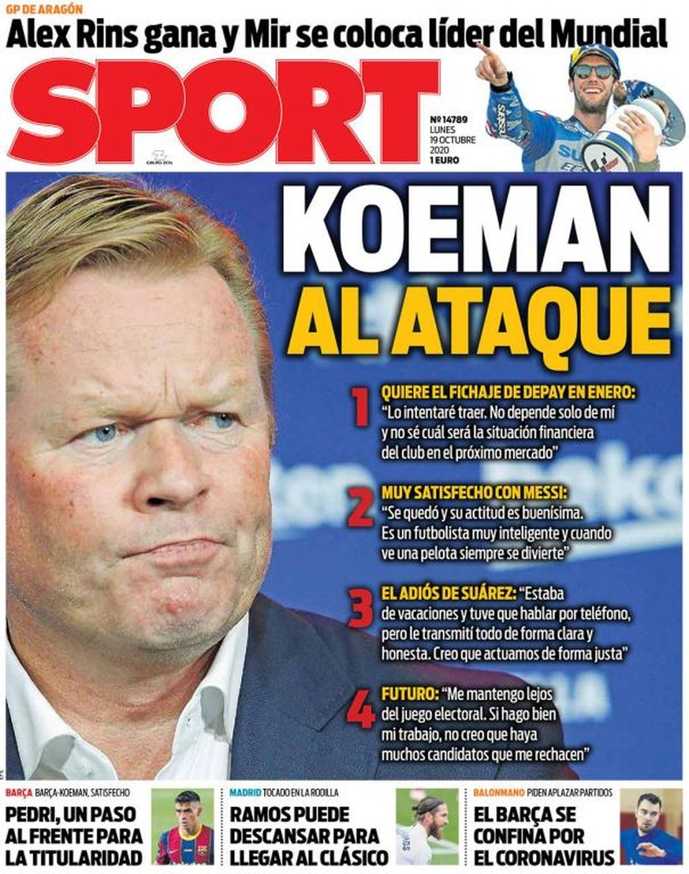 As capas da imprensa esportiva de 19 de outubro de 2020. Sport