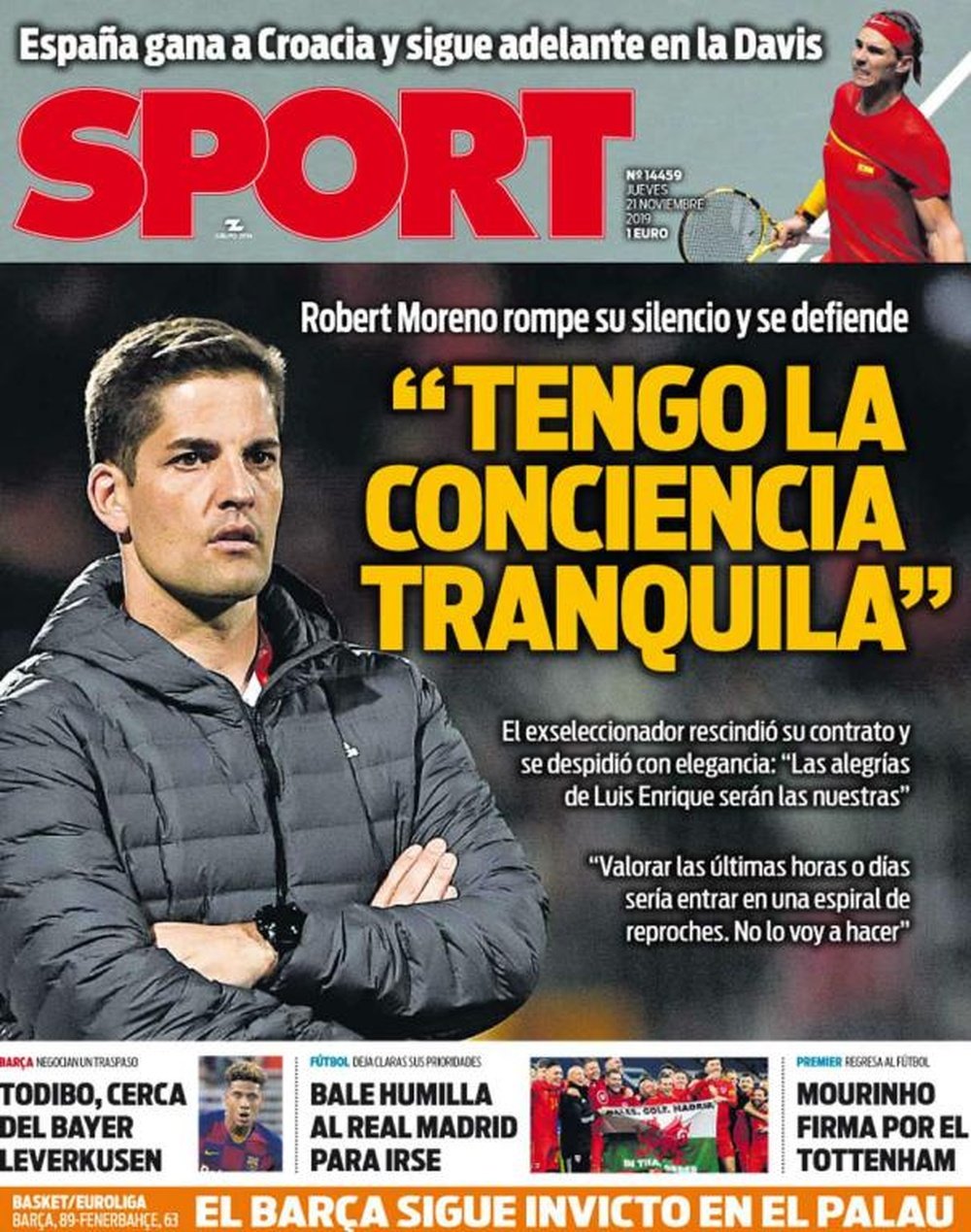 Les Unes des journaux en Espagne du 21 novembre 2019. Sport