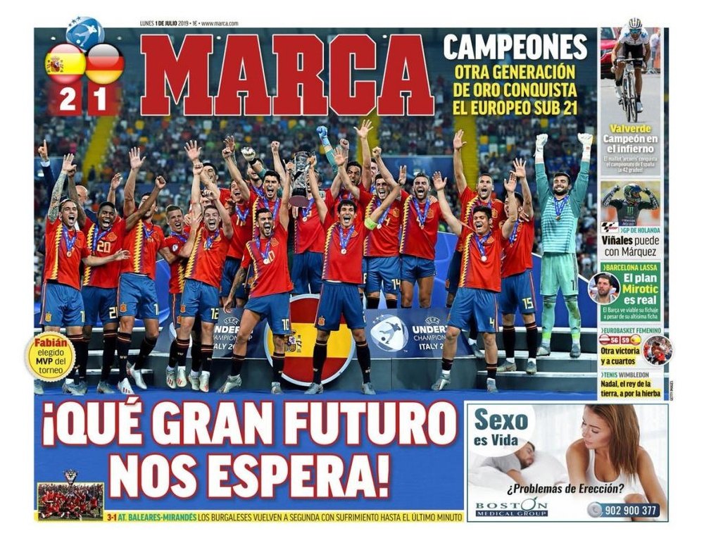 Les Unes des journaux sportifs en Espagne du 01 juillet 2019. Marca