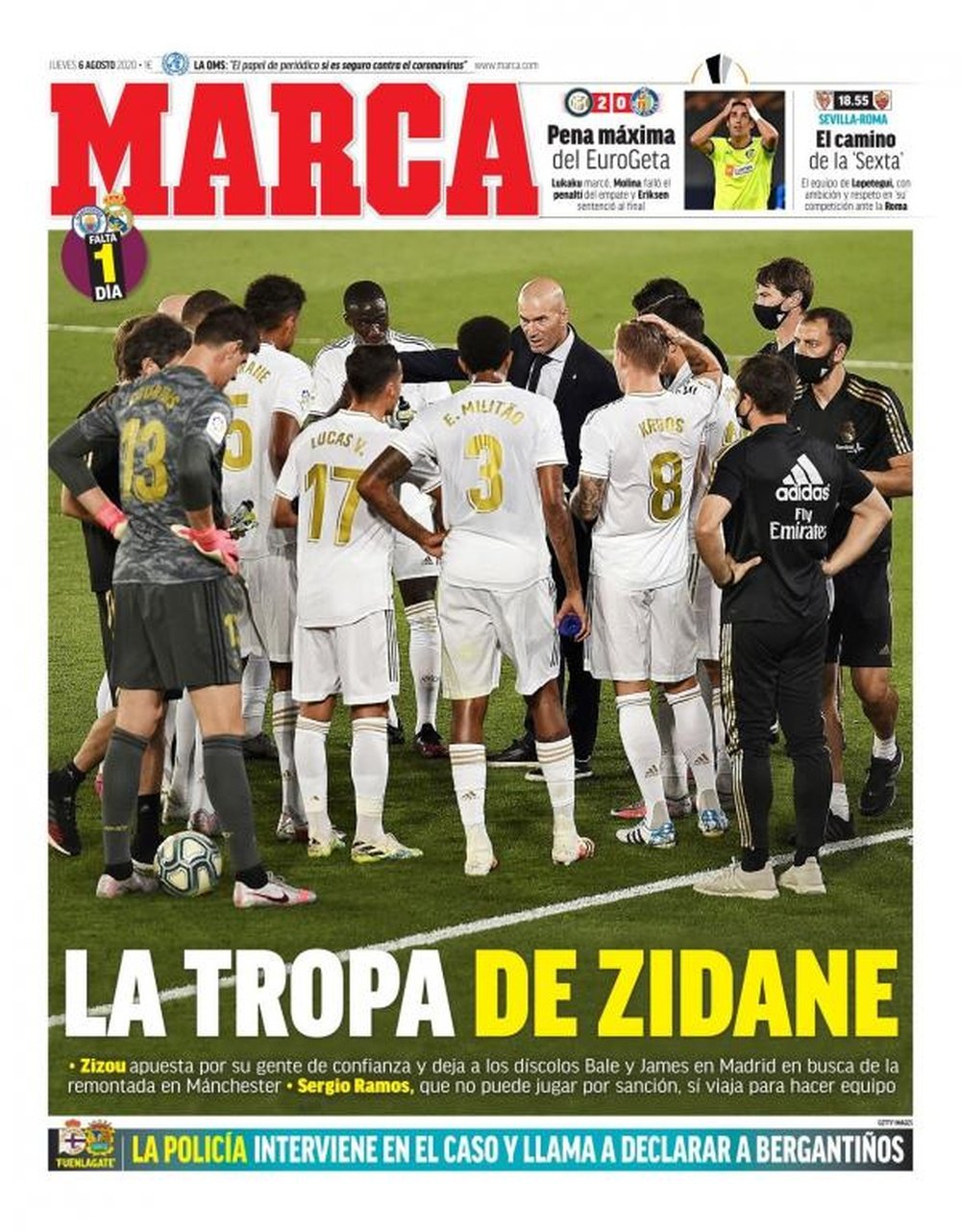 Les Unes des journaux sportifs en Espagne du 6 août 2020. Marca
