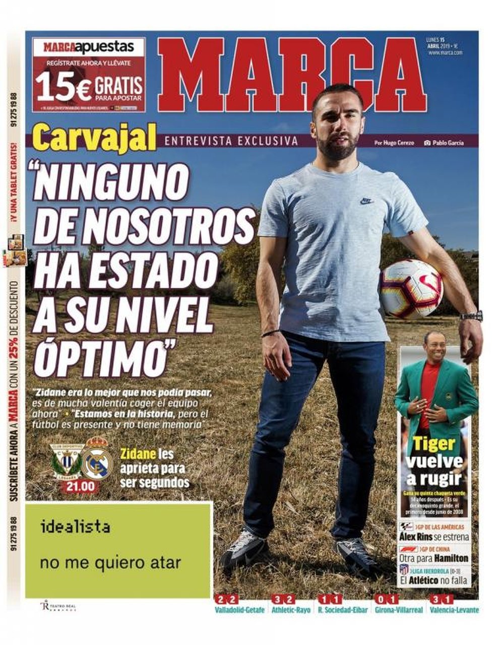 Les Unes des journaux sportifs en Espagne du 15 avril 2019. MARCA