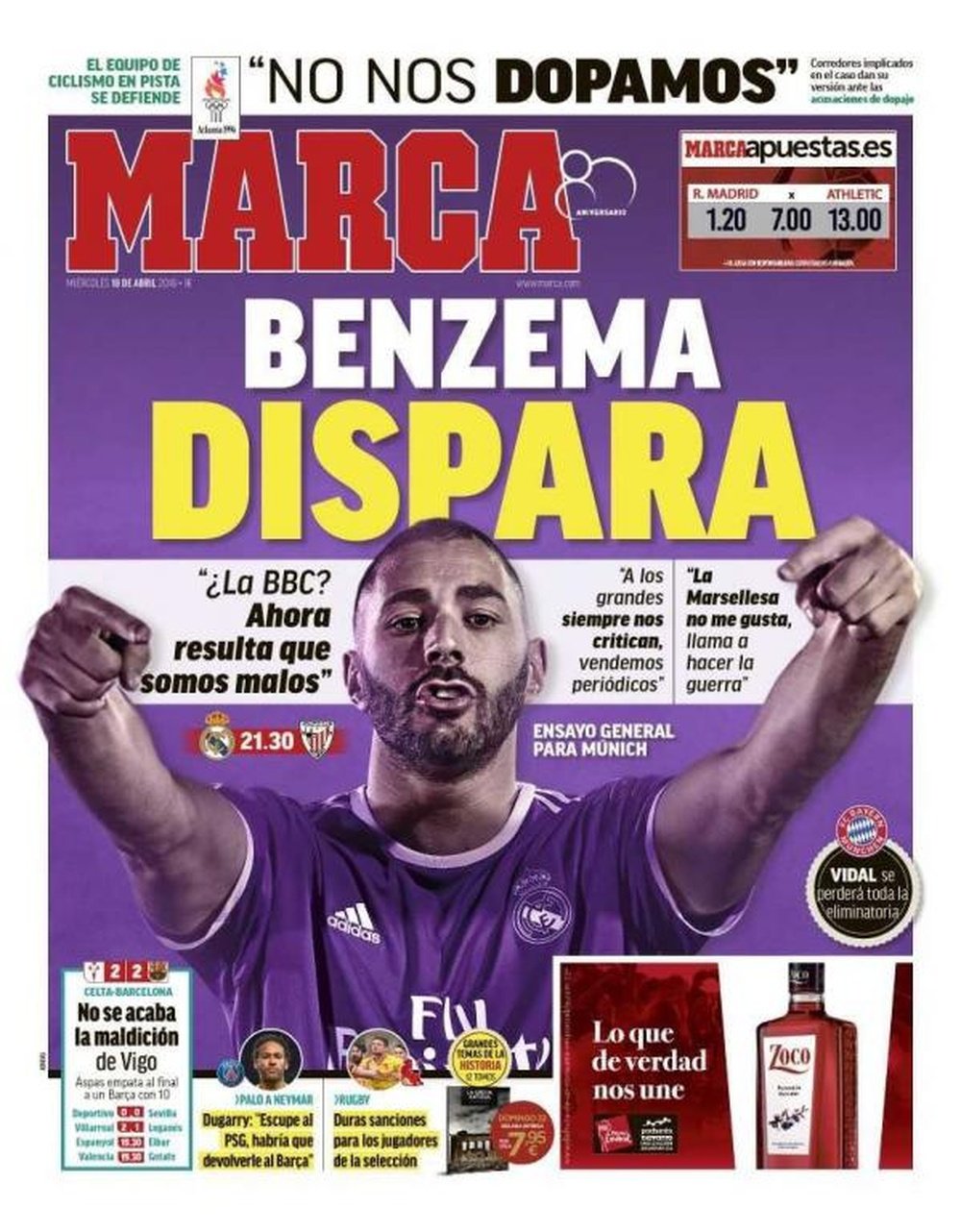 A capa do jornal 'Marca' de 18 de abril de 2018. Marca