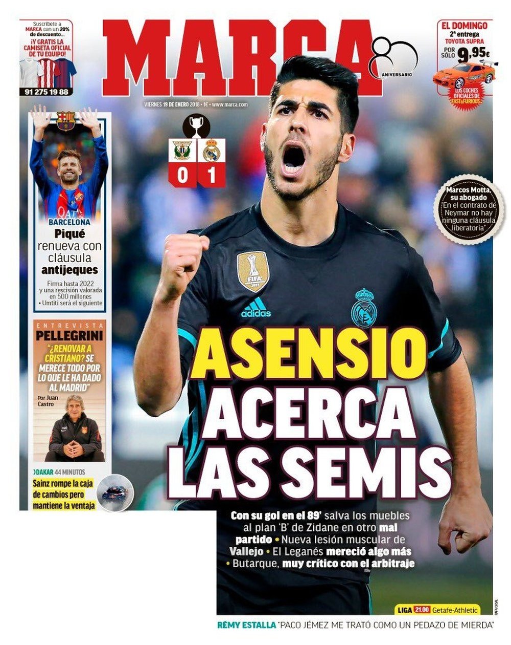 A capa do jornal 'Marca' de 19 de janeiro de 2018. Marca