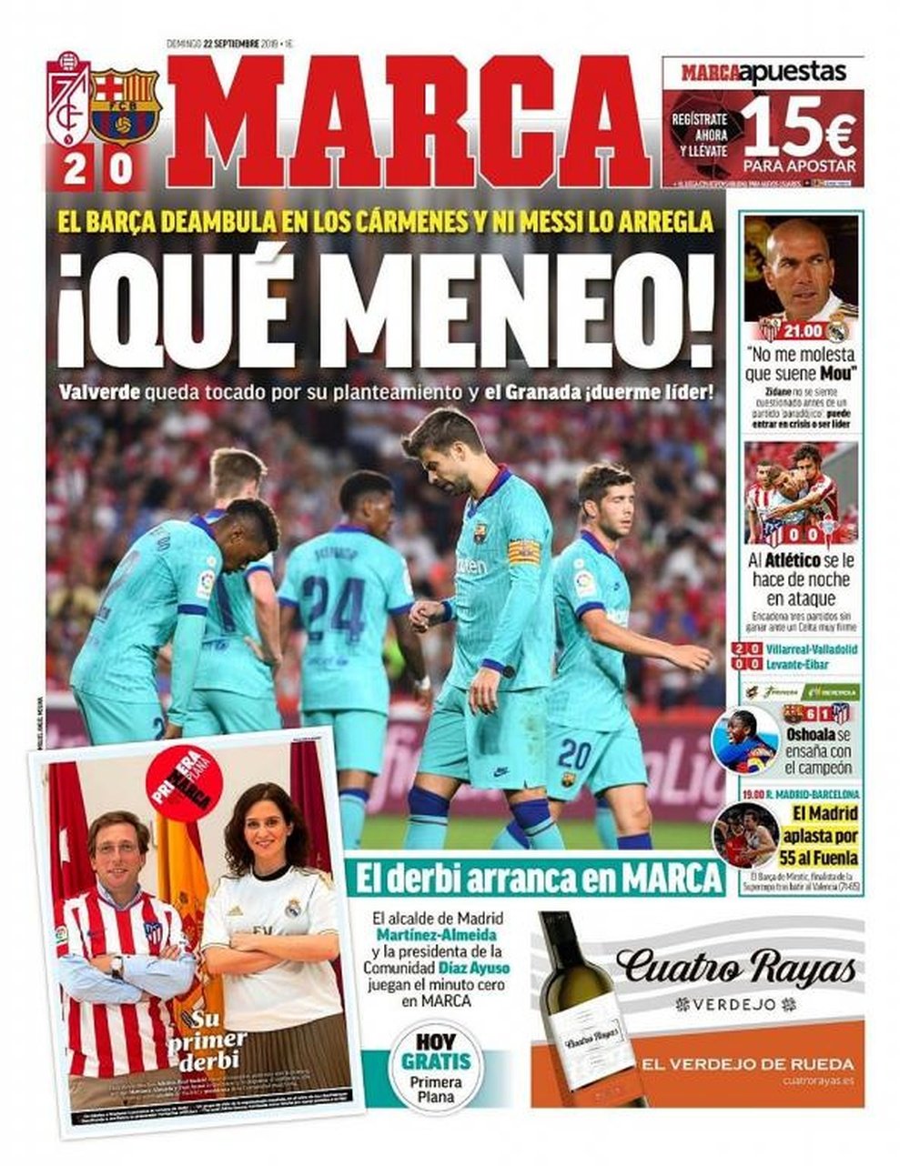 Les Unes des journaux sportifs en Espagne du 22/09/2019. Marca
