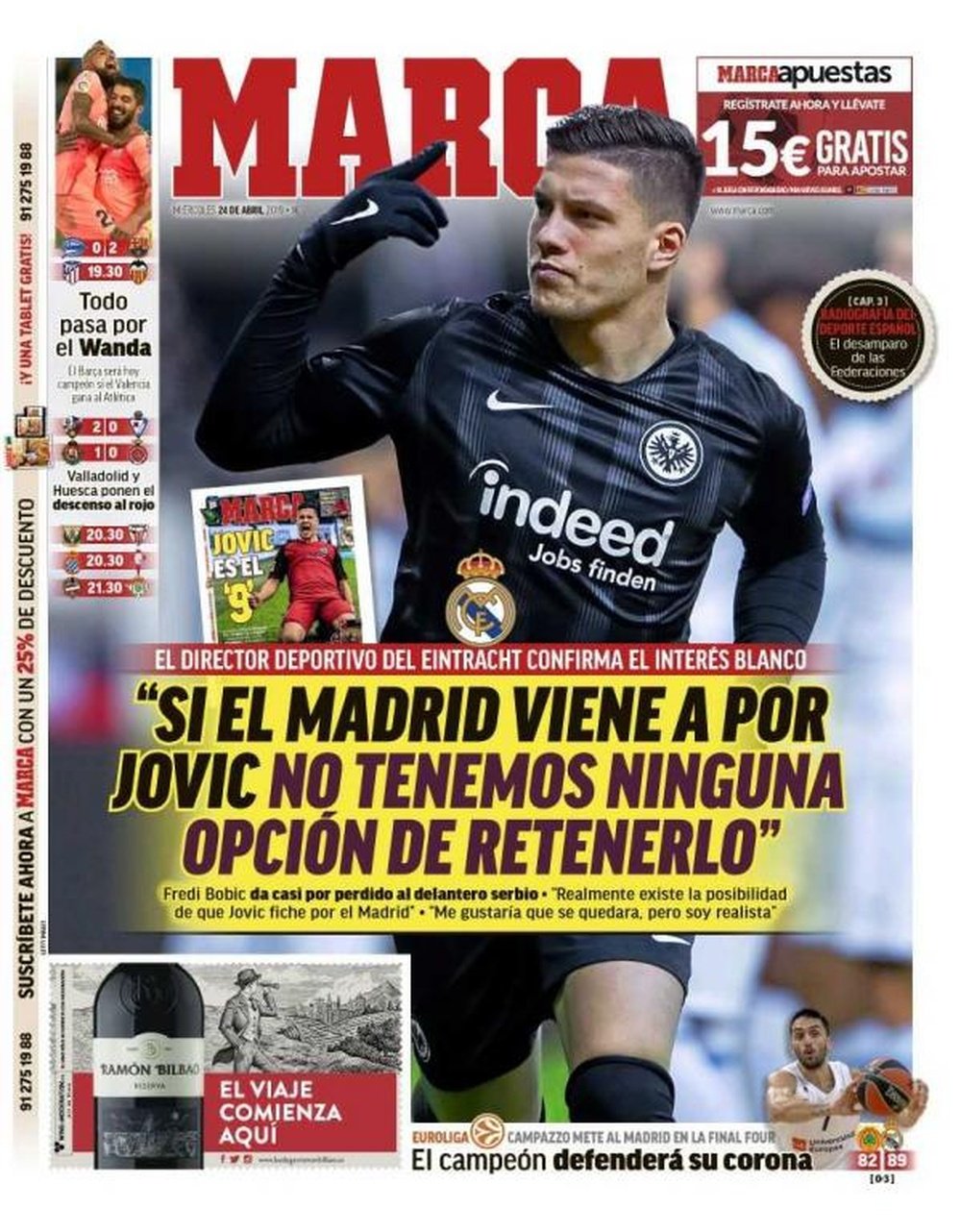 Les Unes des journaux sportifs en Espagne. Marca