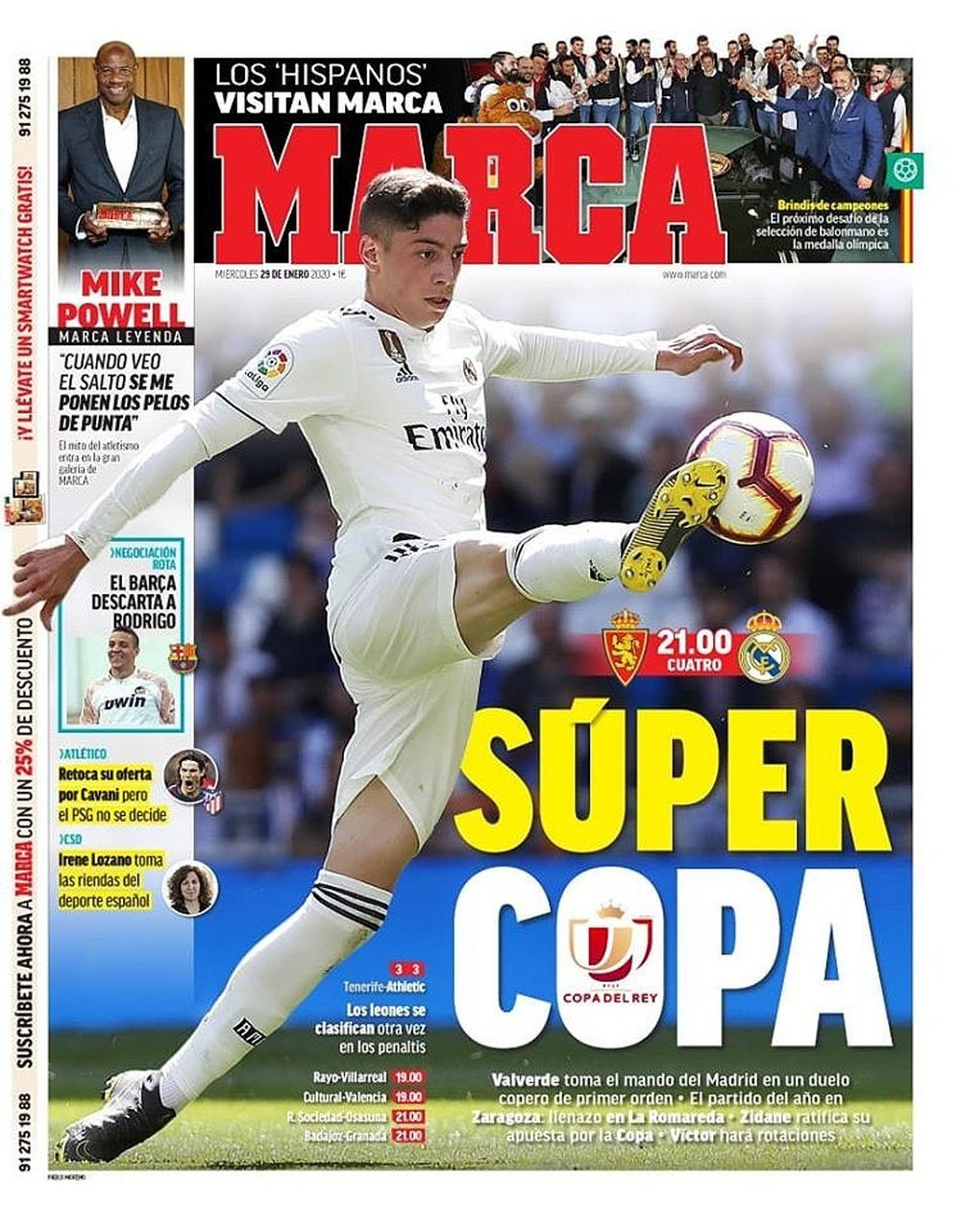 Les Unes des journaux sportifs en Espagne du 29 janvier 2020. Marca