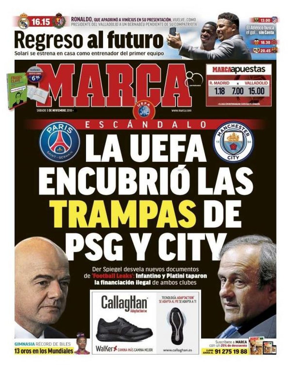 Capa do jornal 'Marca' de 03-11-2018. Marca