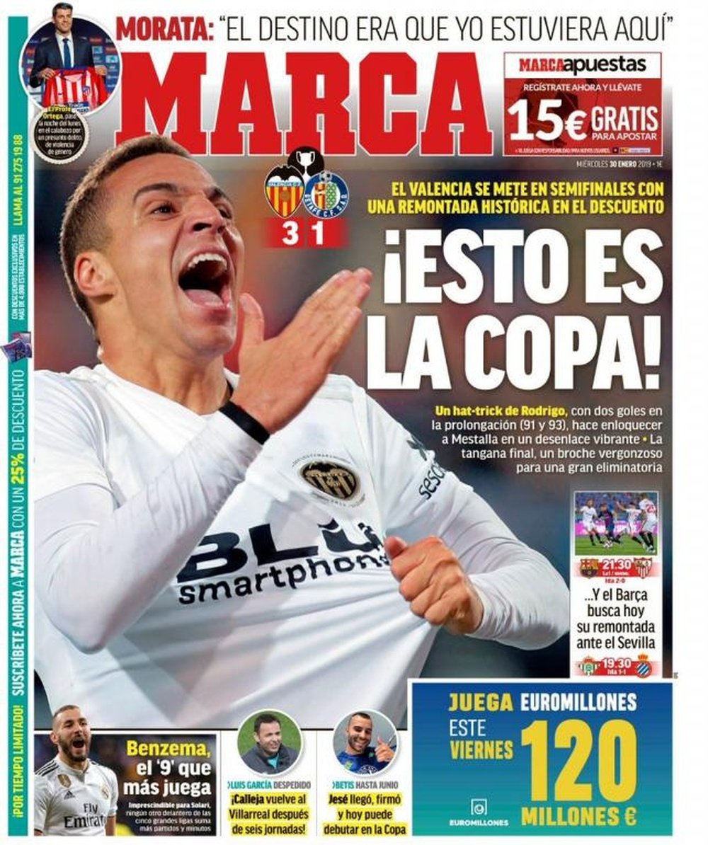 La Coupe du Roi en Une du quotidien Marca. MARCA