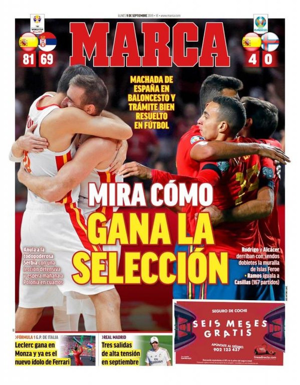Les Unes des journaux sportifs espagnols du 09/09/2019. Marca