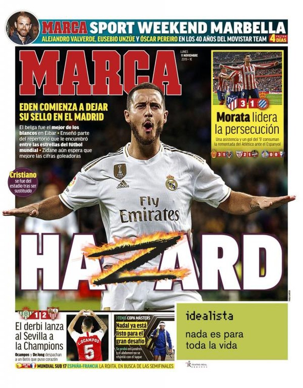 Les Unes des journaux sportifs en Espagne du 11 novembre 2019. Marca