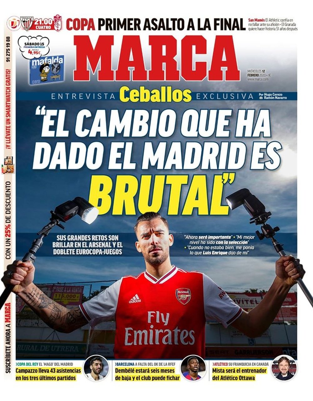 Les Unes des journaux sportifs en Espagne du 12 février 2020. Marca