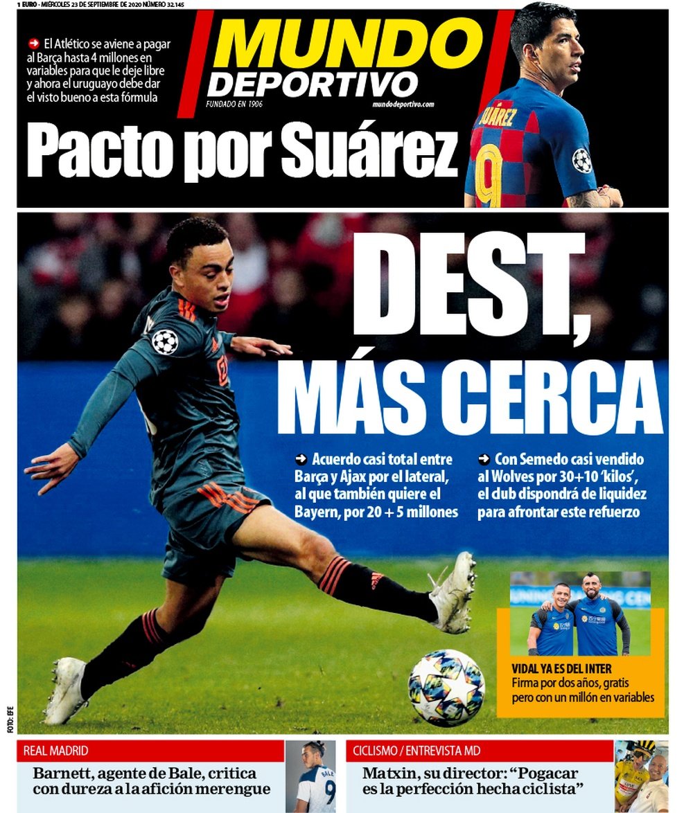 Capa da revista Mundo Deportivo de 23 de setembro de 2020. MD
