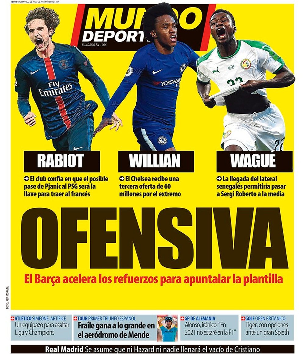 A capa do jornal 'Mundo Deportivo' de 22 de julho de 2018. MD