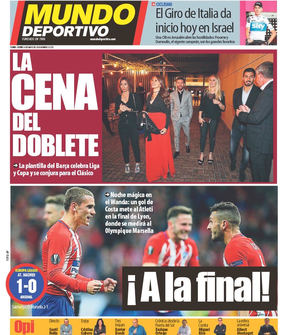 Capa do jornal Mundo Deportivo 04-05-18. MD