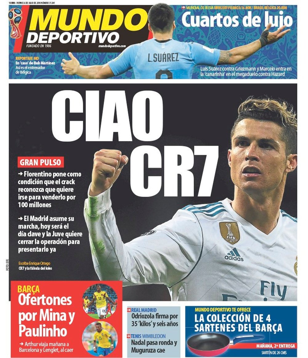 Capa do jornal Mundo Deportivo 06-07-18. Mundo Deportivo