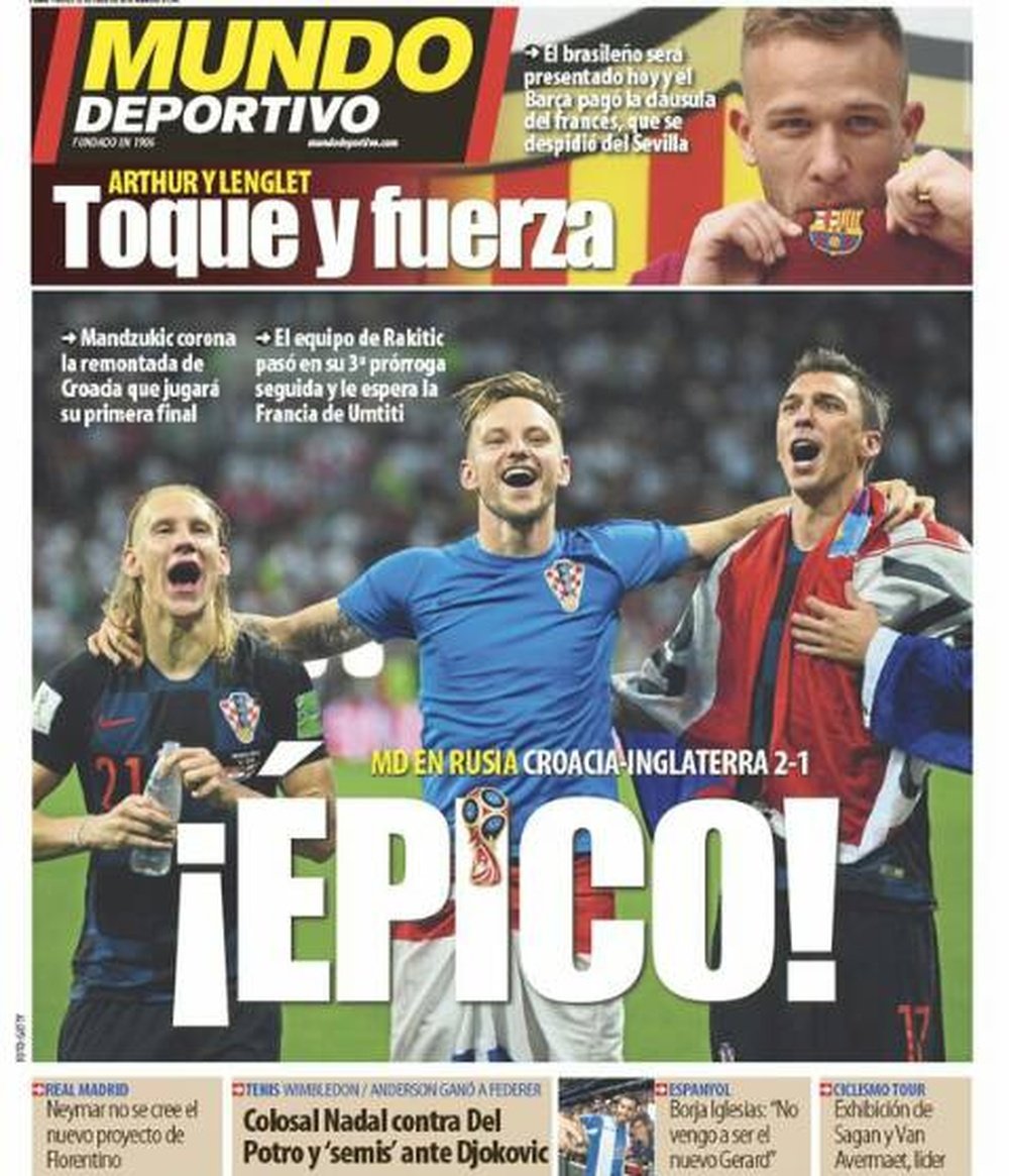Capa do jornal 'Mundo Deportino' de 12-07-18. Mundo Deportivo