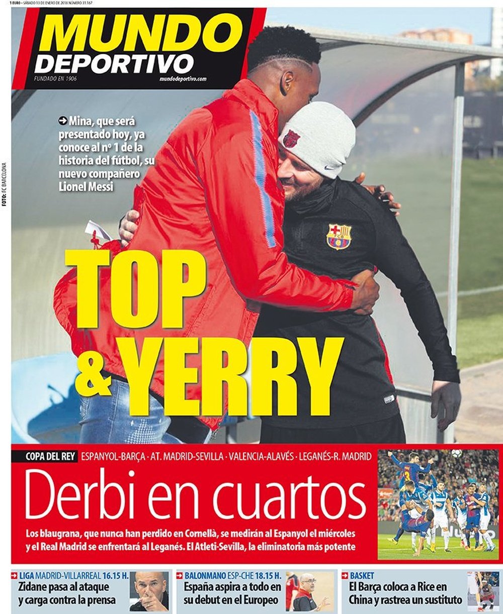 A capa do jornal 'Mundo Deportivo' de 13 de janeiro de 2018. MundoDeportivo