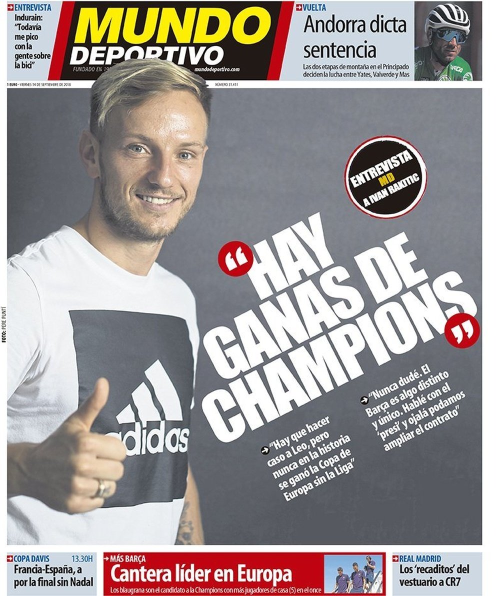 Capa do jornal 'Mundo Deportivo' de 14-09-18. Mundo Deportivo
