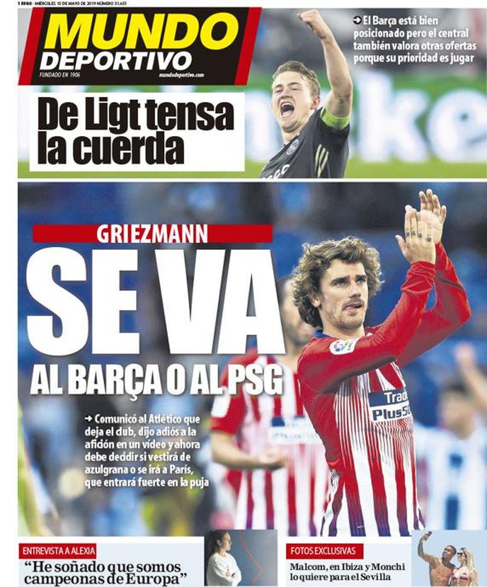 Capa do jornal 'Mundo Deportivo' de 15-05-19. MD