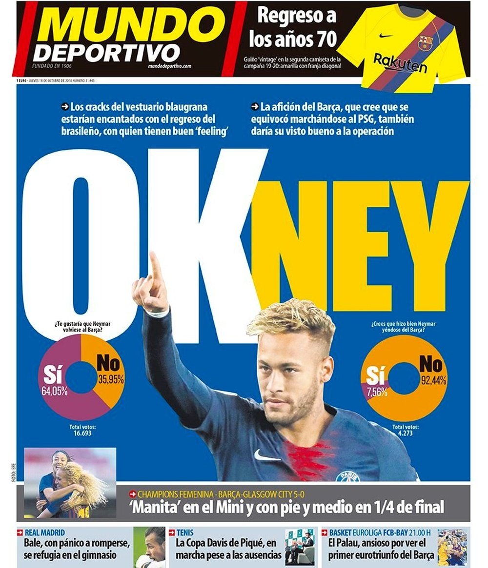 Capa do jornal 'Mundo Deportivo' de 8-10-18. MD