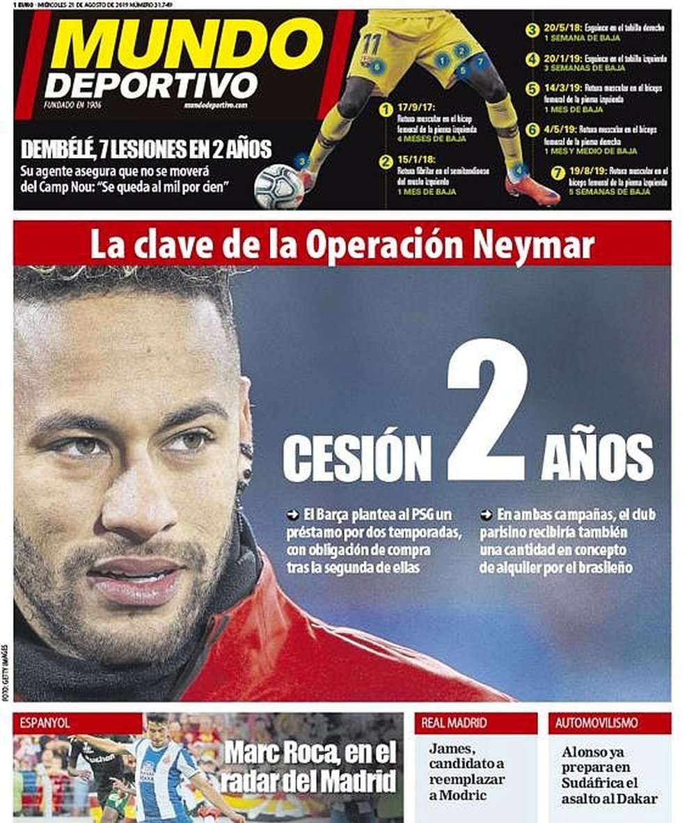 La Une de Mundo Deportivo du 21/08/2019. MundoDeportivo
