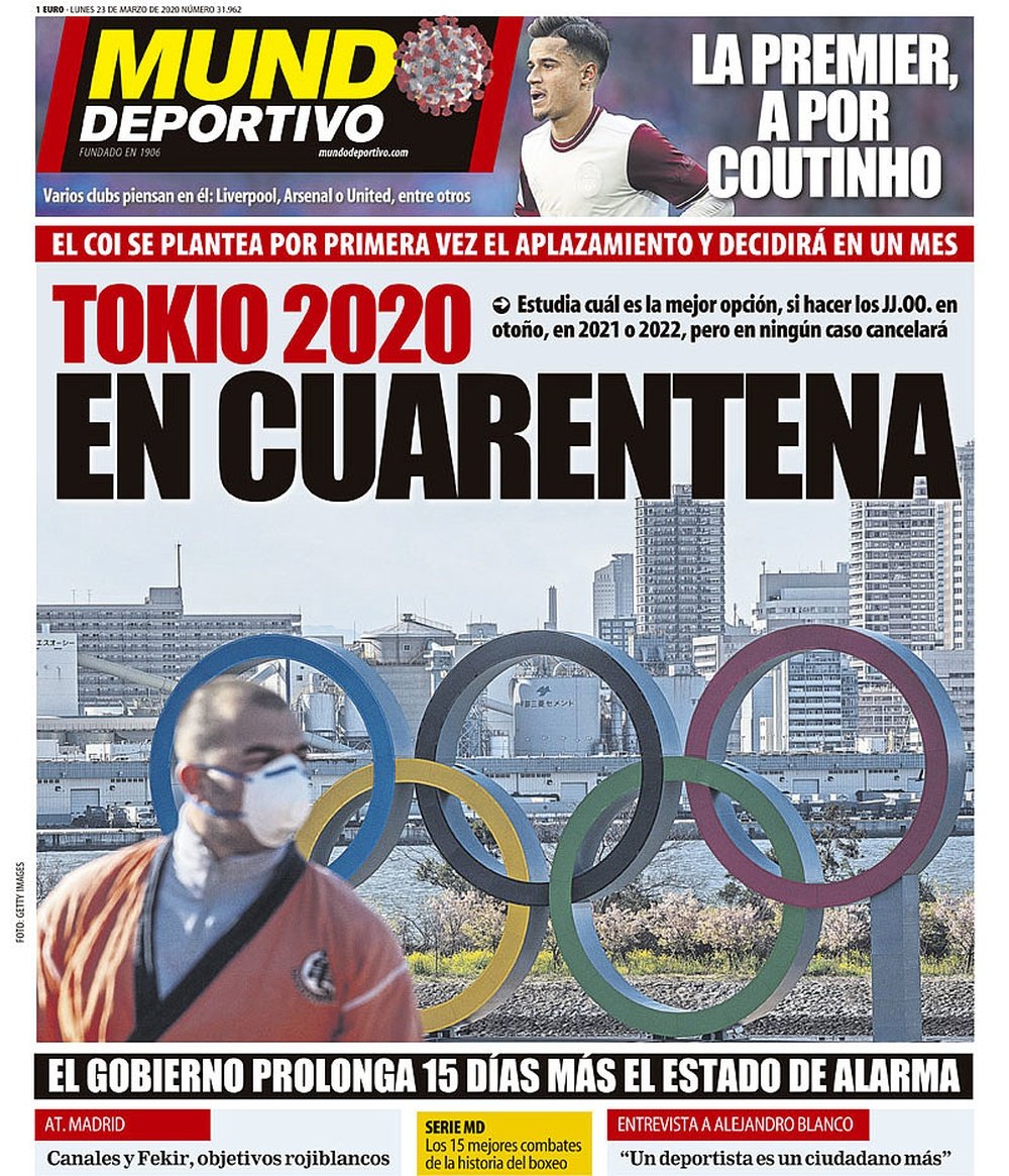 Les Unes des journaux sportifs en Espagne du 23 mars 2020. MundoDeportivo