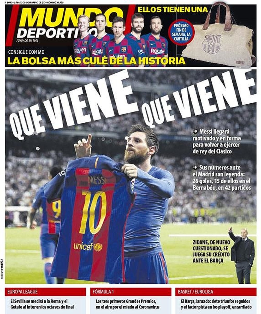 Les Unes des journaux sportifs en Espagne du 29 février 2020. MundoDeportivo