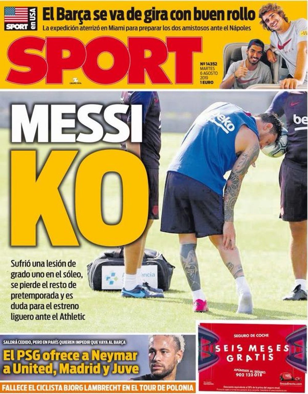Capa do jornal Sport de 06-08-19. Sport