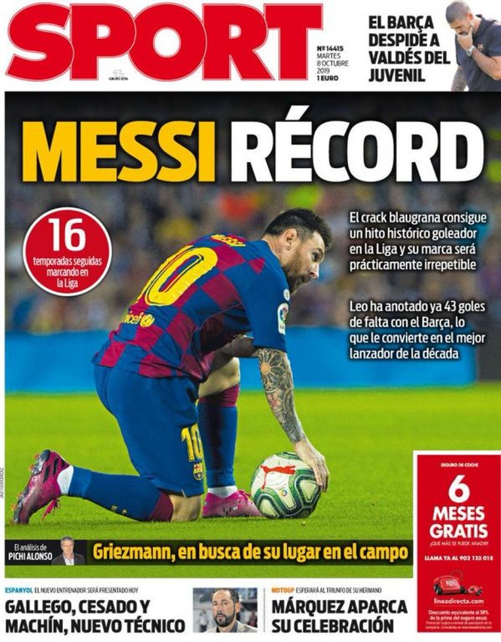 Capa do jornal Sport de 08-10-19. Sport