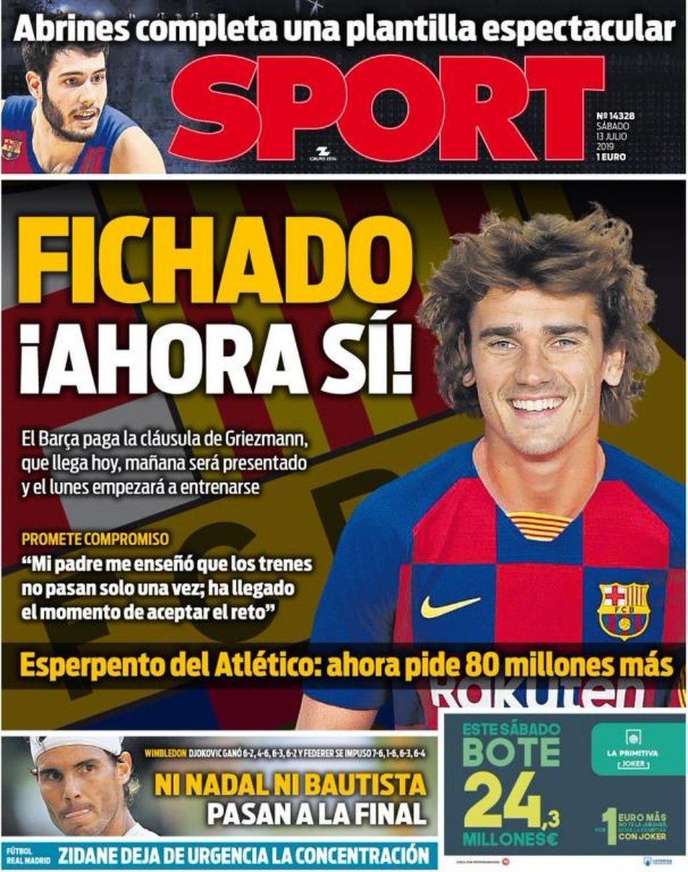 Les Unes des journaux sportifs en Espagne du 13 juillet 2019. Sport