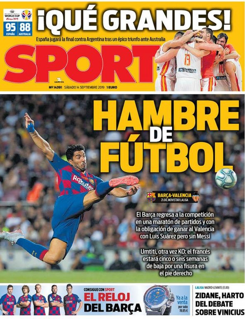 Capa do jornal Sport de 14-09-19. Sport