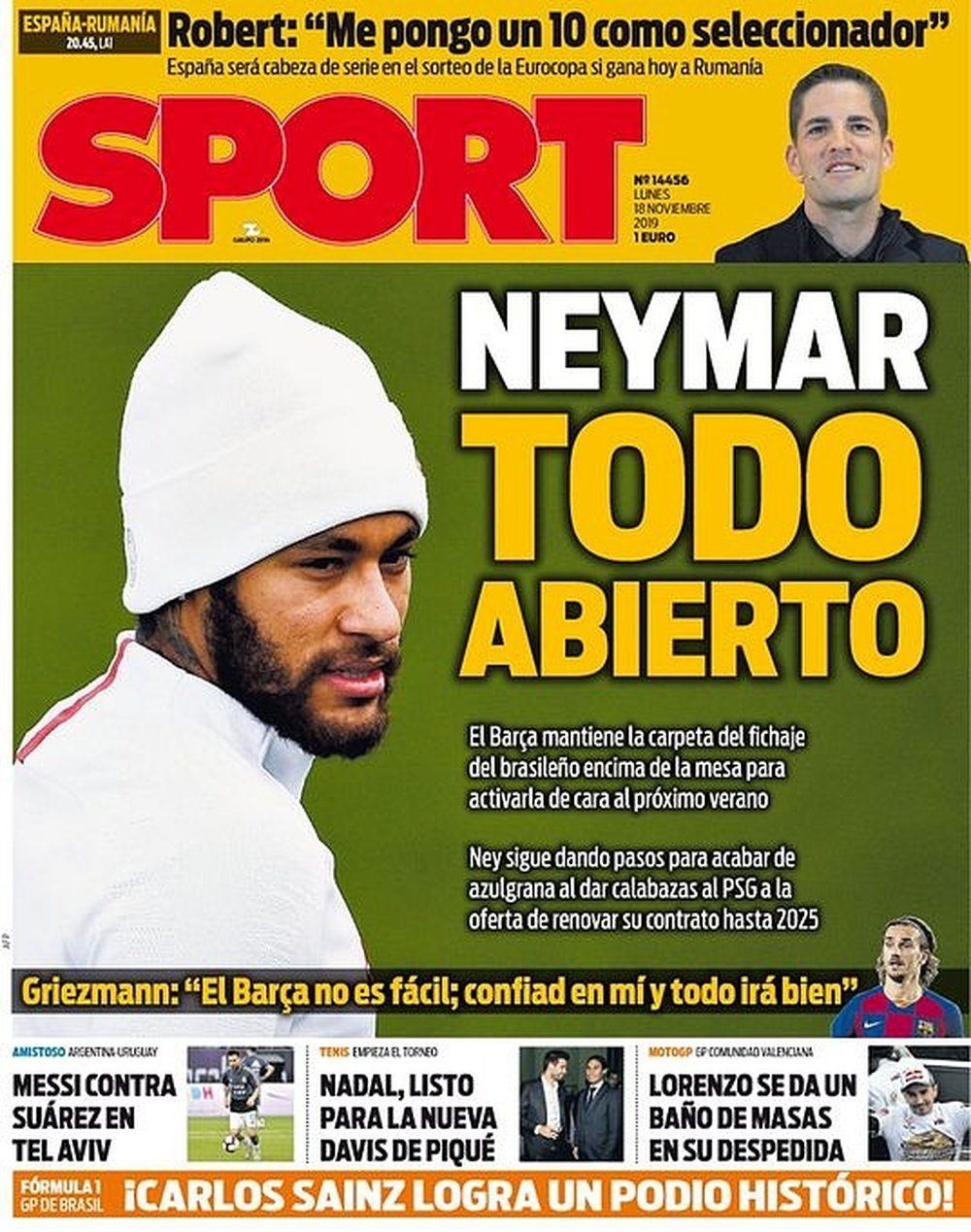 Capa da revista Sport 18-11-19. Sport